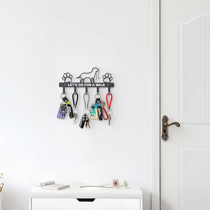 Key Holder Wall Mounted with Screws and Anchors, Black Multifunctional Key Hanger with 5 Hooks, Entryway Front Door Kitchen Hallway Garage Office