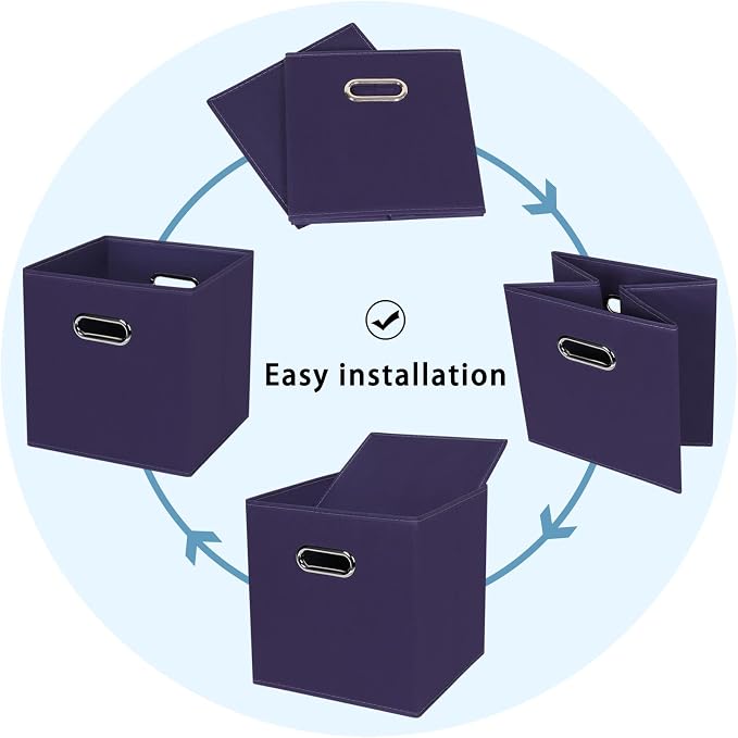 Fabric Cubby Storage Bins，13x13x13 Inches ，Cube Organizer Bins Foldable Storage Bins with Dual Handles Fabric Organizer Bins and Basket Storage Box，Set of 3 ，Navy Blue