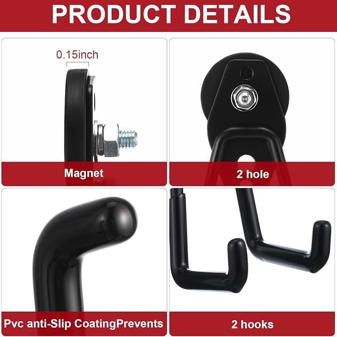 Landhoow 22 Pcs Large Magnetic Hooks Heavy Duty Garage Magnet Hooks Strong Storage Utility Magnetic Hangers with Anti Slip Rubber Coating for Indoor and Outdoor Hanging (Black)