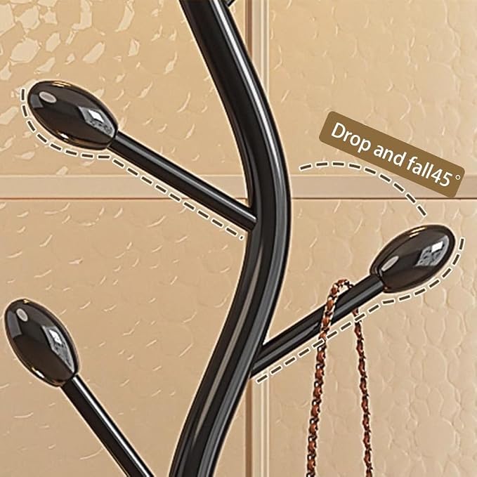 Metal Standing Coat Rack, Small Space Coat Rack Freestanding Hanger Coat Stand with Natural Metal Base & 8 Hooks, Tree-Shaped Coat Rack for Entryway, Hallway, Bedroom, can Hang Clothes, Hats (Black)