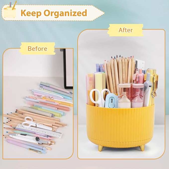 SKYDUE 360 Degree Rotating Desk Organizer, Dual-Purpose Pencil Pen Holder, Rotating Desk Pen Organizer with 5 Slots, Pencil Cup for Office, School, Home