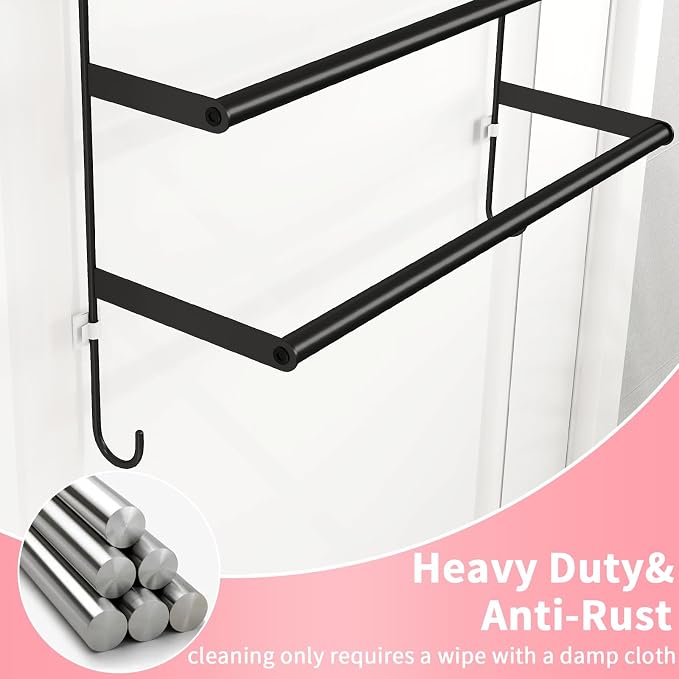 FLE Over The Door Towel Rack, Door Towel Bar, Black | Over Door Design, Stainless Steel Door Towel Rack, Rust-Resistant; Space-Saving for Bathroom, Hangs Bath Towels