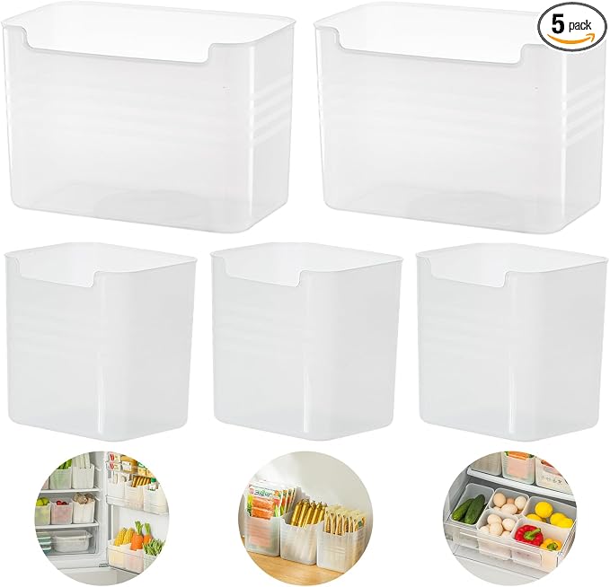 5 Pack Refrigerator Organizer Box, Plastic Refrigerator Side Door Storage Containers, Space-Saving Organizer Bins for Refrige, Refrige Drawers for Fruit and Vegetable (Clear,S×3+L×2)