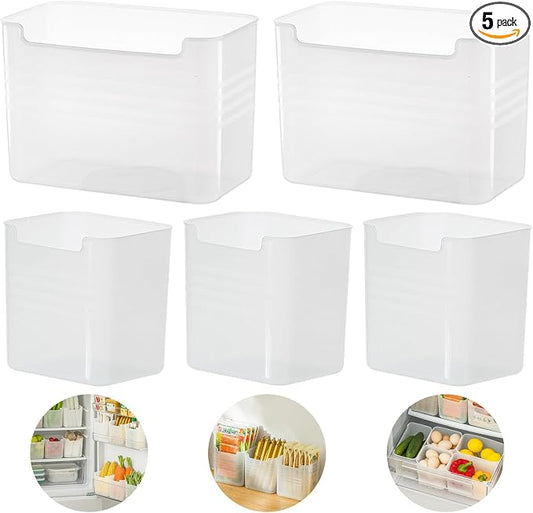 5 Pack Refrigerator Organizer Box, Plastic Refrigerator Side Door Storage Containers, Space-Saving Organizer Bins for Refrige, Refrige Drawers for Fruit and Vegetable (Clear,S×3+L×2)