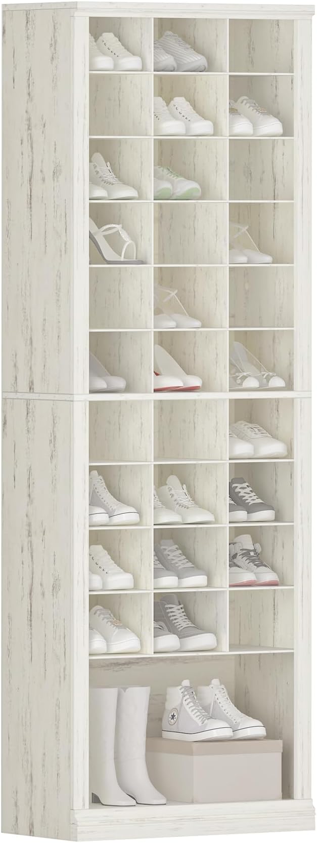 Hzuaneri 11 Tiers Shoe Storage Cabinet, Tall Shoes Cabinet with Cubby | Freestanding Wooden Shoe Organizer, 30-33 Pairs, Shoes Cubby Organizer for Entryway, Bedroom, Rustic White SR02014X