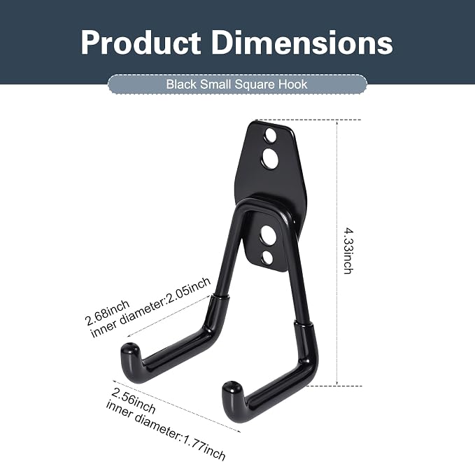 2 PCS Garage Storage Utility Hooks, Heavy Duty Metal Wall Mount Hooks, U Hook Garage Garden Tool Organizer, Fit for Cord, Ladders, Bikes, Tools, Bulky Items (Black)