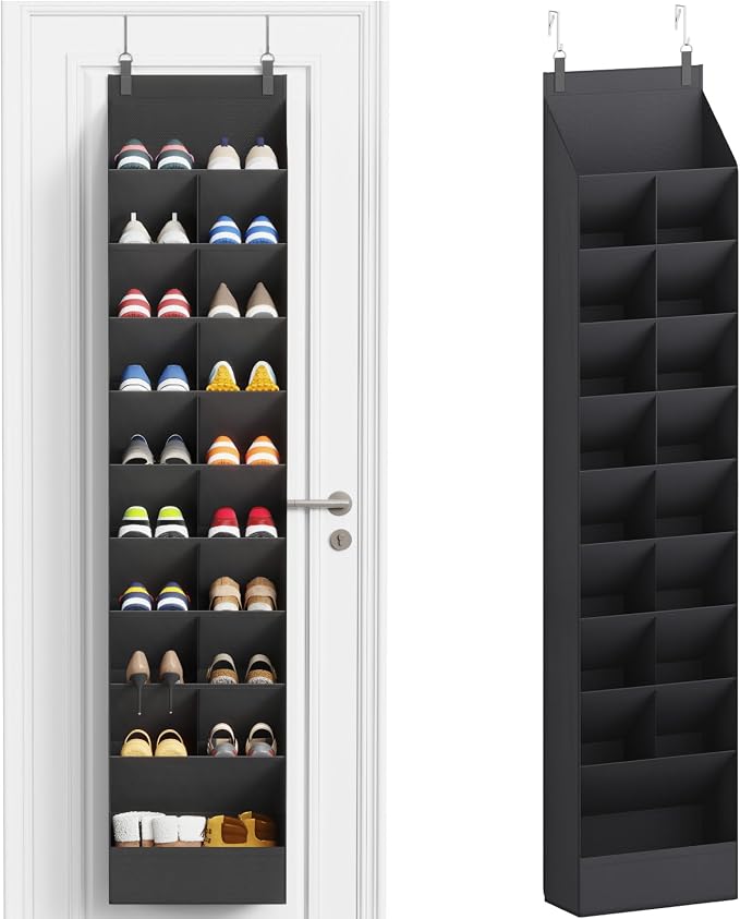 Lifewit 10 Tier Over the Door Shoe Organizer with 19 Large Deep Pockets, Fabric Hanging Shoes Shelf for Closet, Dorm Storage, Fit Up to 20 Pair Shoe Rack Holder for Sneakers, Boots, Black