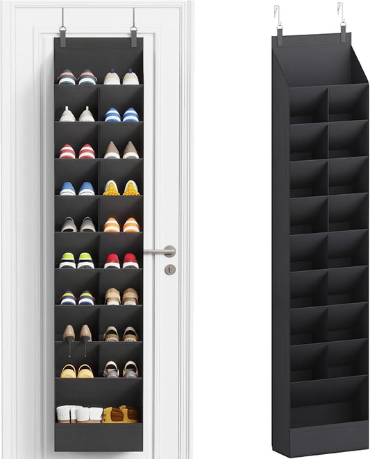 Lifewit 10 Tier Over the Door Shoe Organizer with 19 Large Deep Pockets, Fabric Hanging Shoes Shelf for Closet, Dorm Storage, Fit Up to 20 Pair Shoe Rack Holder for Sneakers, Boots, Black