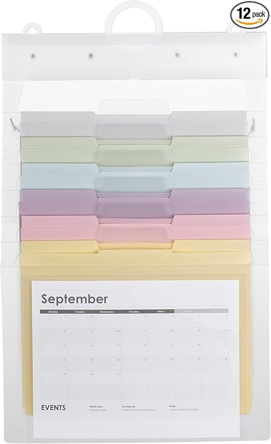 SMEAD Cascading Wall Organizer Gen 2, 6 Pockets, Letter Size, Pastel (92064) (Pack of 12)