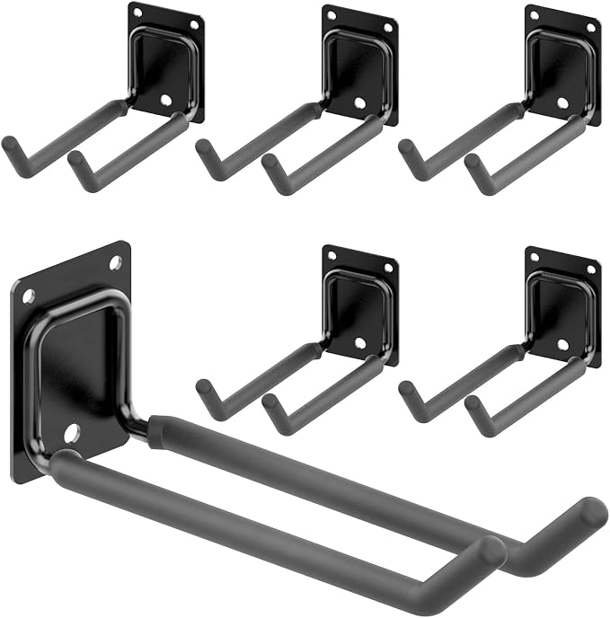 6 Pack 7.8 Inch Heavy Duty Garage Hooks, Ladders Storage Wall Mount Hanger | Non Slip & Anti-Rust Coated Steel Utility Hooks | Tool Organizer for Tires Bikes Shed Chair Ladder Ski and Power Tools