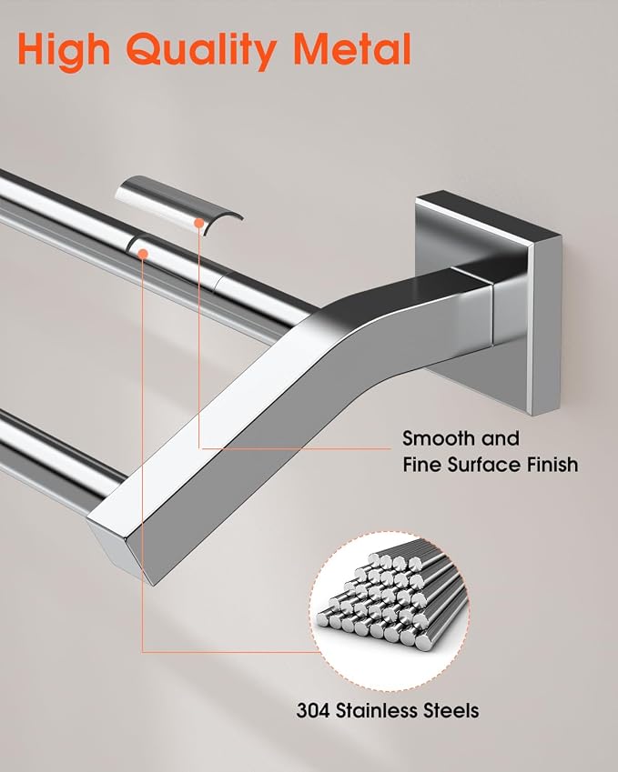 Alise Double Bath Towel Bar, 28" Towel Racks for Bathroom, Polished Chrome | SUS304 Stainless Steel Bathroom Towel Holder, Quick Drying Towel Hanger Towel Rod Wall Mounted