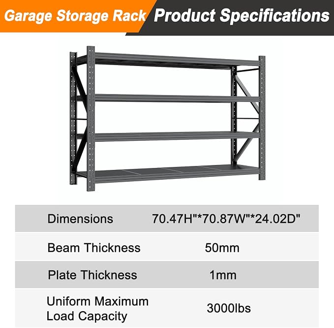 Garage Shelving 70.87" Wide Heavy Duty Storage Shelves Units | and Storage,Metal Shelving Adjustable Shelves,Steel Garage Storage Rack,Industrial Utility Shelf Organization