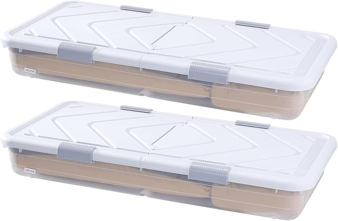 VEVOR Under Bed Storage with Wheels, 39.8 x 20.1 x 5.9 inch Underbed Containers, Underbed Shoes Organizer with Lid & Gray Latch, Rolling Under the Bed Storage Bins for Clothes Shoes Blankets, 2 Pack