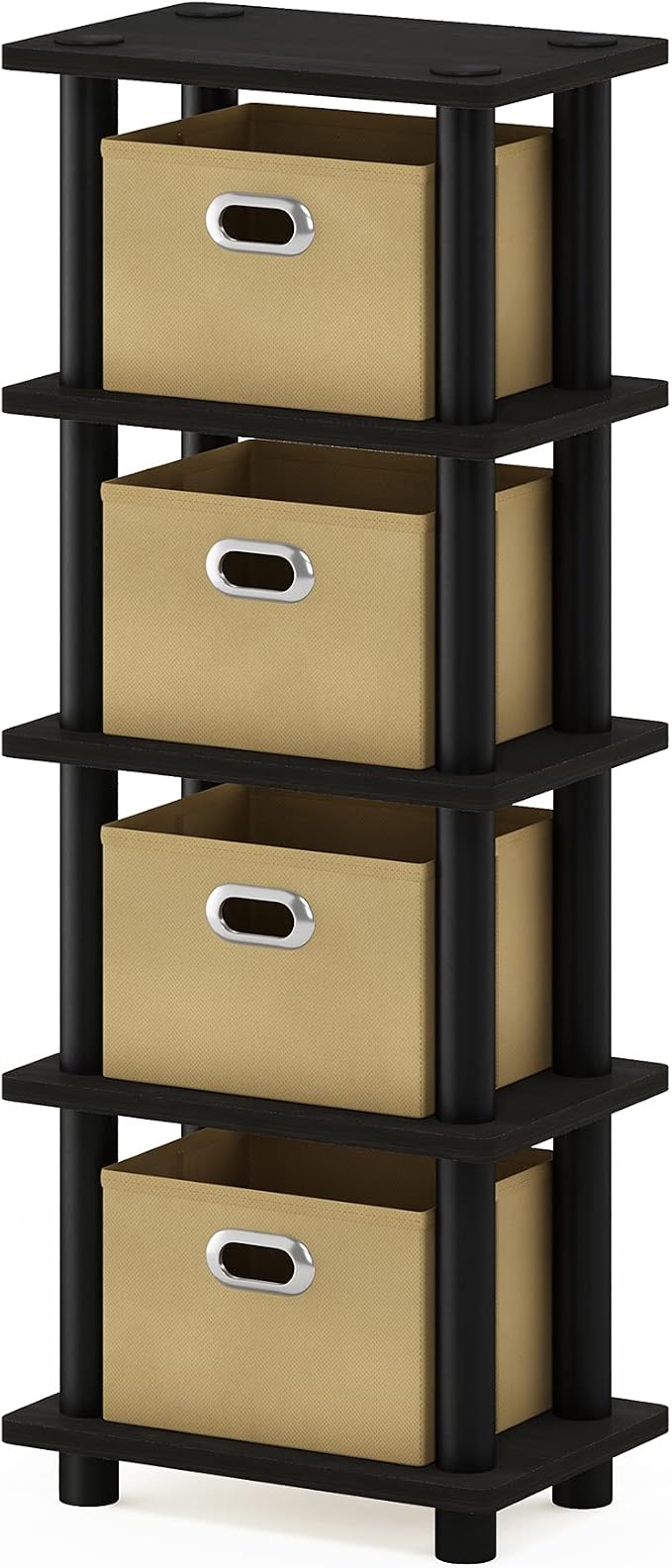 Furinno LACi 4-Bins System Rack, 11.3(W) x 28.8(H) Inch, Espresso/Black