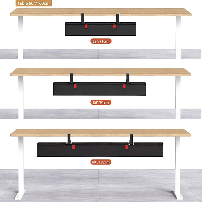 Univivi No Drill Under Desk Cable Management Tray, 28 inch Cable Management | Clamp/Screw Mount Cable Tray under desk, Premium Fabric Cord 0rganizer for Desk, Various Size Cord Organizer for Office, Home
