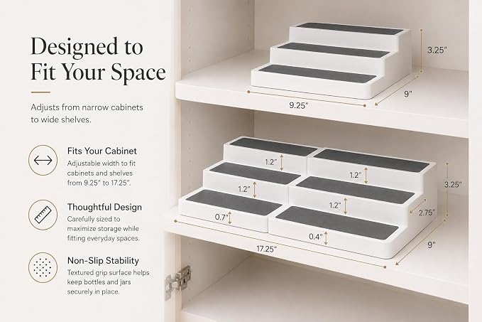Pack of 1, Expandable 3 Tiered Spice Rack Organizer for Cabinet and Kitchen Pantry Shelf - Non-Slip Shelves for Spices, Seasoning, Canned Food, Medicine Cabinet Organizer - Includes Silicone Funnels