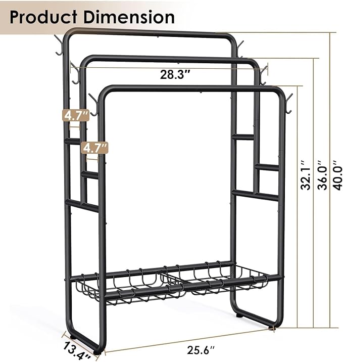 Kayfia 40'' Freestanding 3 Tier Metal Towel Rack, 2 Baskets & 6 Hooks | Dual-Use Drying & Display Rack, Holds Oversized Bath Towels & Blankets, fits Indoor, Bathroom, Bedroom & Outdoor, Black