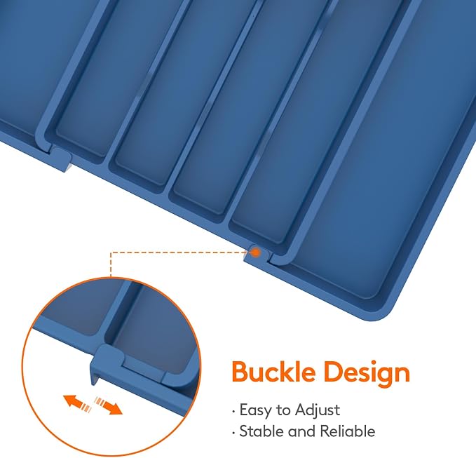 Lifewit Silverware Drawer Organizer, Expandable Utensil Tray for Kitchen, BPA Free Flatware and Cutlery Holder, Adjustable Plastic Storage for Spoons Forks Knives, 8.5"-14.1" x 12.1", Dark Blue