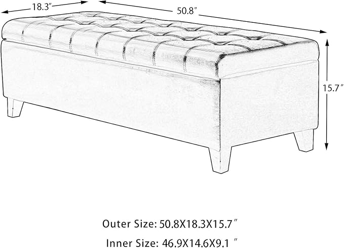 Ottoman with Storage, 51 Inch End of Bed Storage Ottoman Bench, Faux Leather Upholstered Ottomans with Hinged Lid, Rectangle Long Foot Rest Bench for Living Room Bedroom Dark Green