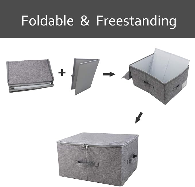 iwill CREATE PRO Pack of 3, 17.7 * 13.8 * 9.8" Stackable Folding Storage Baskets with Lid & Carry Handles & Memo Pocket, Good Wardrobe Separator Bins, Dark Gray