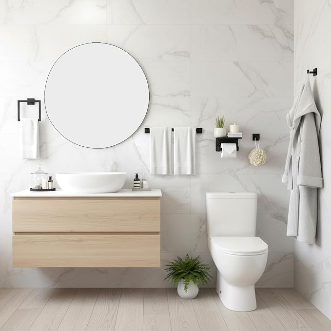 10-Pieces 24 Inch Stainless Steel Matte Black Bathroom Hardware Set | Towel Bar Set with Toilet Paper Holder with Shelf, Bathroom Accessories Set Wall Mounted, Towel Rack Set for Organize