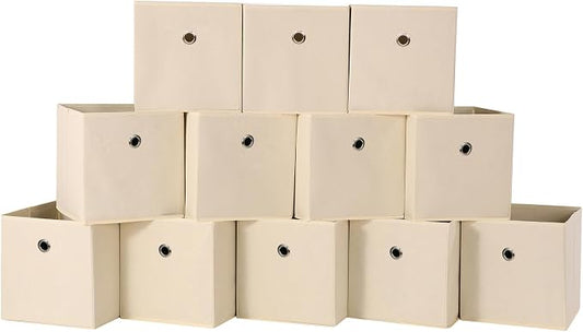 Foldable Storage Cubes Bins ,11 Inch Cloth Storage Cube Fabric Storage Box Cubes Organizer Baskets with Dual Handles for Home Organizer Set of 12 (Creamy-White)