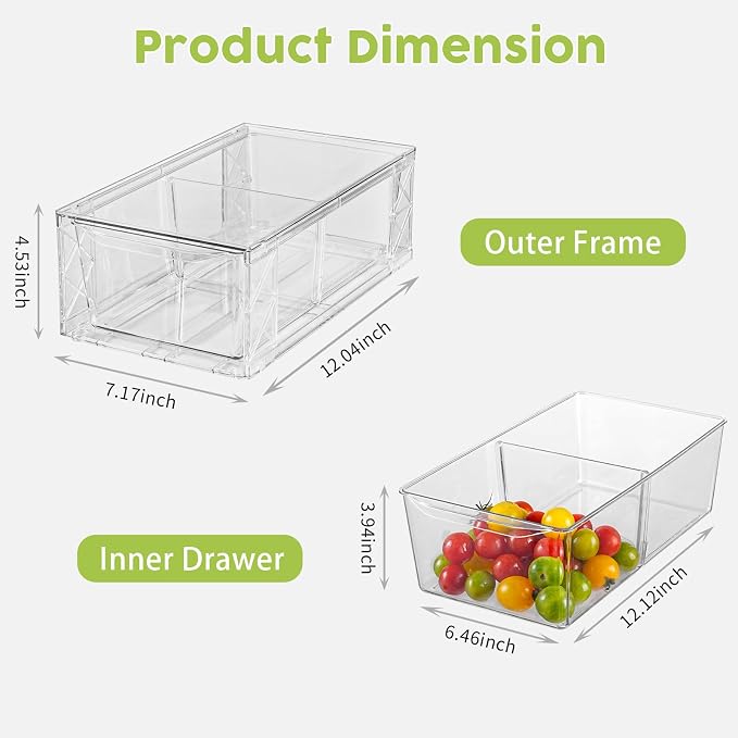 4 Pack Acrylic Storage Drawers, Clear Stackable Storage Drawers, Acrylic Organizers Drawers for Under Sink, Pantry, Bathroom, Makeup Organizers Cosmetic Display,Classroom Storage Organization, Medium