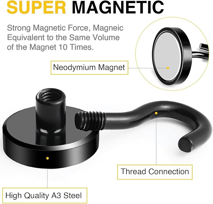 DIYMAG Magnetic Hooks, Strong Magents 4 Pack 85lbs for Cuise Cabins Black | 2026 Ship Essentials Heavy Duty Strong Refrigerator Fridge Magnets for Classroom Kitchen Grills Beach Vacation Home