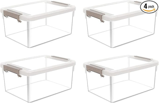 Citylife 4 Packs Small Storage Bins with Lids 3.2 QT Plastic Storage Containers for Organizing Stackable Clear Storage Boxes