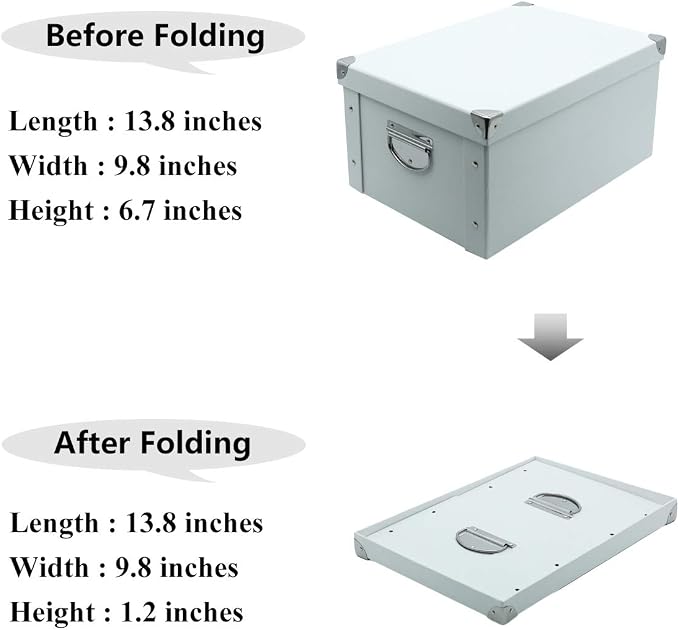GUOZI Collapsible Storage Box, Decorative Memory Box with Lid & Metal Reinforced Corners, Cardboard File Bin with Handles, Organizer Gift Box for Keepsake Toy Photos Office Nursery Wardrobe Bookshelf | Reinforced metal corners. Easy-grip handles. Stora...