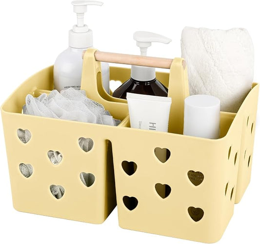 Portable Shower Caddy Plastic Shower Basket Organizer with Handle, Yellow | Divided Bathroom Caddy Storage Cleanning Caddy Tote for College, Dorm Room, Kitchen