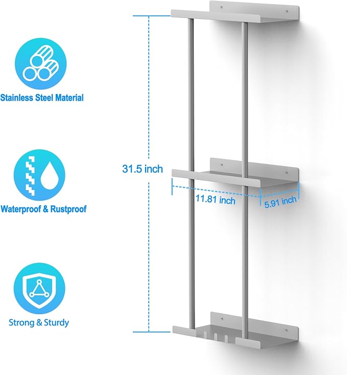 Liuoud Towel Rack for Bathroom, Wall Mounted Bath Towel Holder Storage Organizer for Rolled Towels, Vertical Towel Rack with Shelf Can Holds Up 6 Large Bath Towel (Grey, Larger Size)