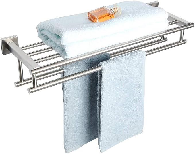 Alise Double Towel Rack for Bathroom,24 Inch Bathroom Tower Holder Towel Shelf with Double Towel Bars Wall Mount,SUS304 Stainless Steel Towel Hanger Double Tower Bar for Bathroom Wall,Brushed Nickel | Bathroom Tower Holder Towel Shelf with Double Towel...