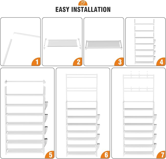 Shoe Rack 7 Tier Shoe Organizer Storage 21-28 Pairs | Closet Shoes Rack for Front Door Entrance Shoe Rack Organizer with Hooks Side Pocket Entryway Large Capacity Shoe Shelf Tower