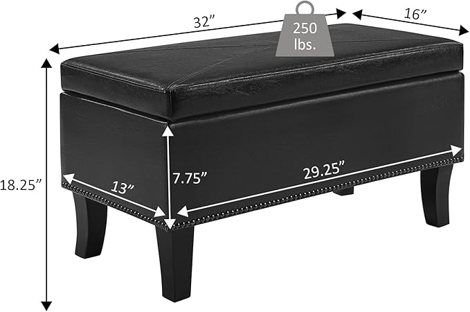 Convenience Concepts Designs4Comfort Winslow Storage Ottoman Bench 32" - Transitional Upholstered Footstool & Seat, for Living Room, Entryway, Hallway, & Bedroom, Medium Brown Fabric