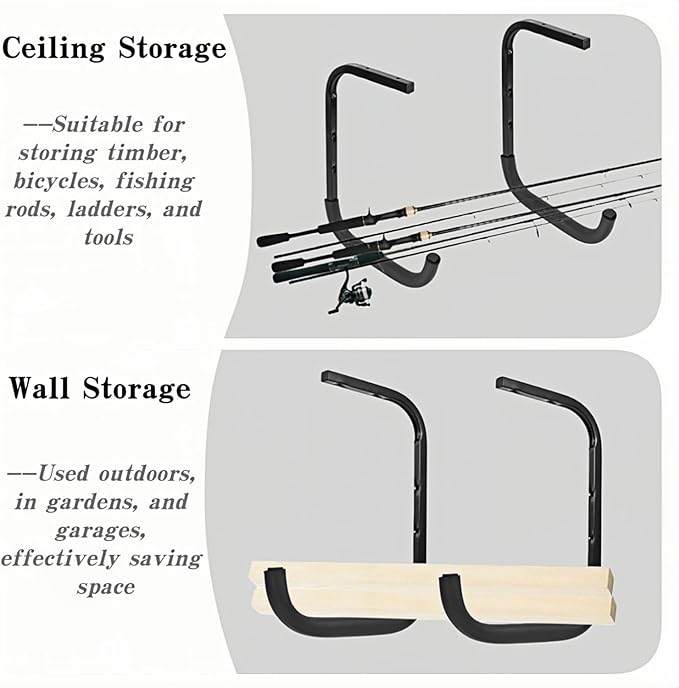 Overhead Garage Storage Rack, Heavy Duty Ceiling Storage Hooks Utility Hanger for Lumber Ladder Bike & Other Bulky Items (4)