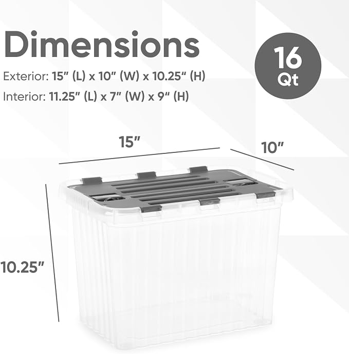 Superio Storage Bins with Lids, Clear Plastic Containers for Organizing, Stackable Totes, BPA Free, Odor Free, Organizer Boxes for Home, and Dorm, 17 Quart (4 Pack, 15"x10"x10.25")