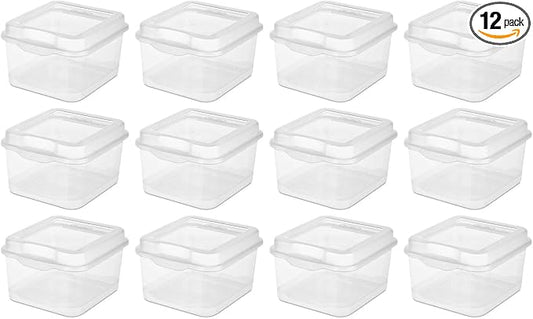 Sterilite FlipTop, Stackable Small Storage Bin with Hinging Lid, Plastic Container to Organize Desk at Home, Classroom, Office, Clear, (Pack of 12) | Bin with Hinged Lid, Stackable Multipurpose Organizer for Art & Craft Supplies, Accessories, Photos & ...