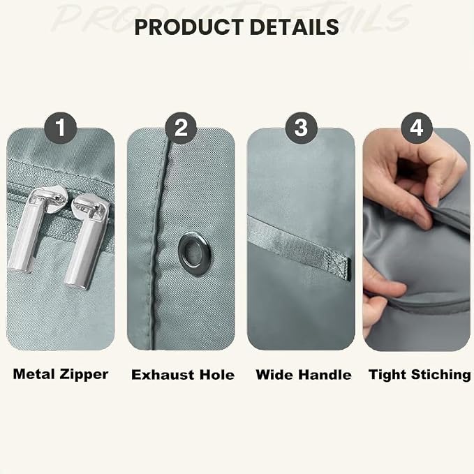 Comforter Storage Bag, Bedding & Blanket Self Compression Storage Organizer | Compression Storage Bag for Blanket Storage, 2-Layer Thick Satin Fabric Heavy Duty Bags for Pillow Duvet (Gray, XL, 2PCS)