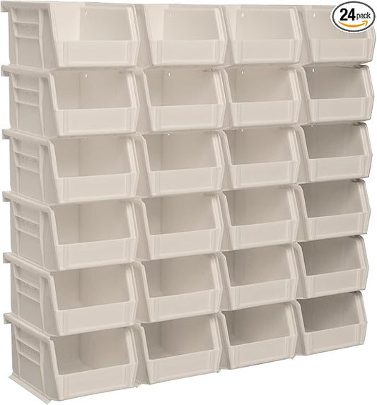 Akro-Mils 30210 AkroBins Plastic Storage Bins, 5"x4"x3", Stone, 24-Pack | Space-Saving Stackable Bins for Garage, Pantry, Craft Organization