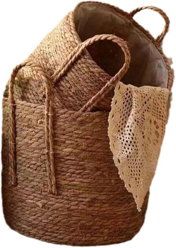 Handmade Rattan Woven Flowerpot Straw Woven Storage Basket Plant Holder Flower Pot Planter Balcony Home Decoration(9.84''X7.87''X9.84'')