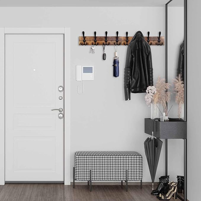 Coat Rack Wall Mount 31.5'' Coat Hanger Wall Mount Burnt Brown Coat Hooks for Wall Rustic Towel Racks for Bathroom Living Room Coat Hat Cloth