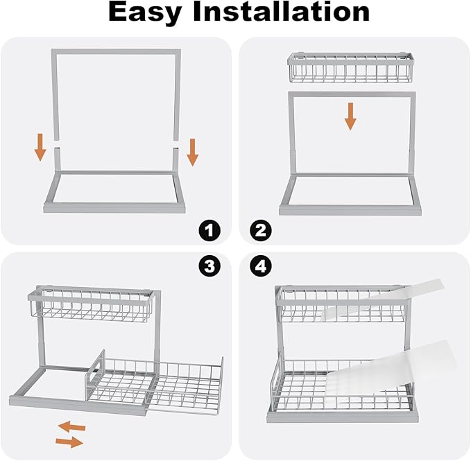 REALINN Under Sink Organizer, Pull Out Cabinet Organizer 2 Tier Slide Out Sink Shelf Cabinet Storage Shelves, Storage for Kitchen Bathroom, Grey, 2 Pack