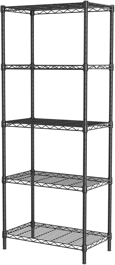 SINGAYE 5 Metal Shelves Wire Shelving Storage Shelf Adjustable Unit Pantry | 5 Tier Kitchen Laundry Room Organization Home Pantry Closet Bathroom Organizers Garage Rack 12" D x 22" W x 59" H Black