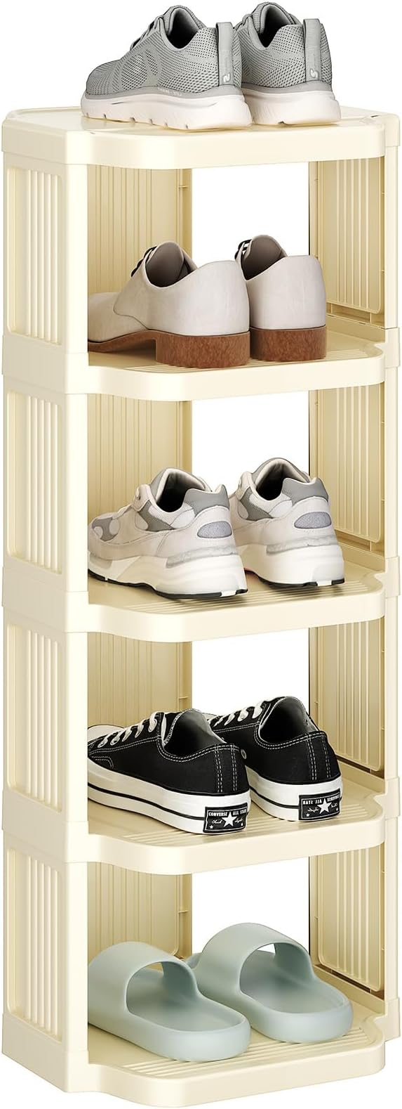 Kitstorack Vertical Shoe Rack: 5 Tiers Stackable Shoe Rack for Closet DIY Free Standing Shoe Organizer Small Shoe Shelf for Small Spaces and Narrow Spaces Plastic, White