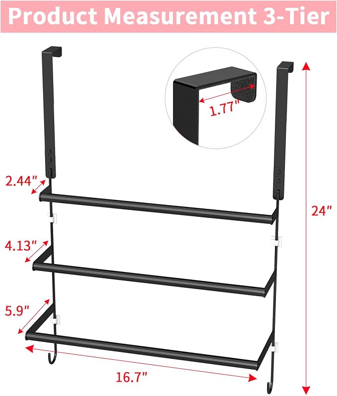 FLE Over The Door Towel Rack, Door Towel Bar, Black | Over Door Design, Stainless Steel Door Towel Rack, Rust-Resistant; Space-Saving for Bathroom, Hangs Bath Towels