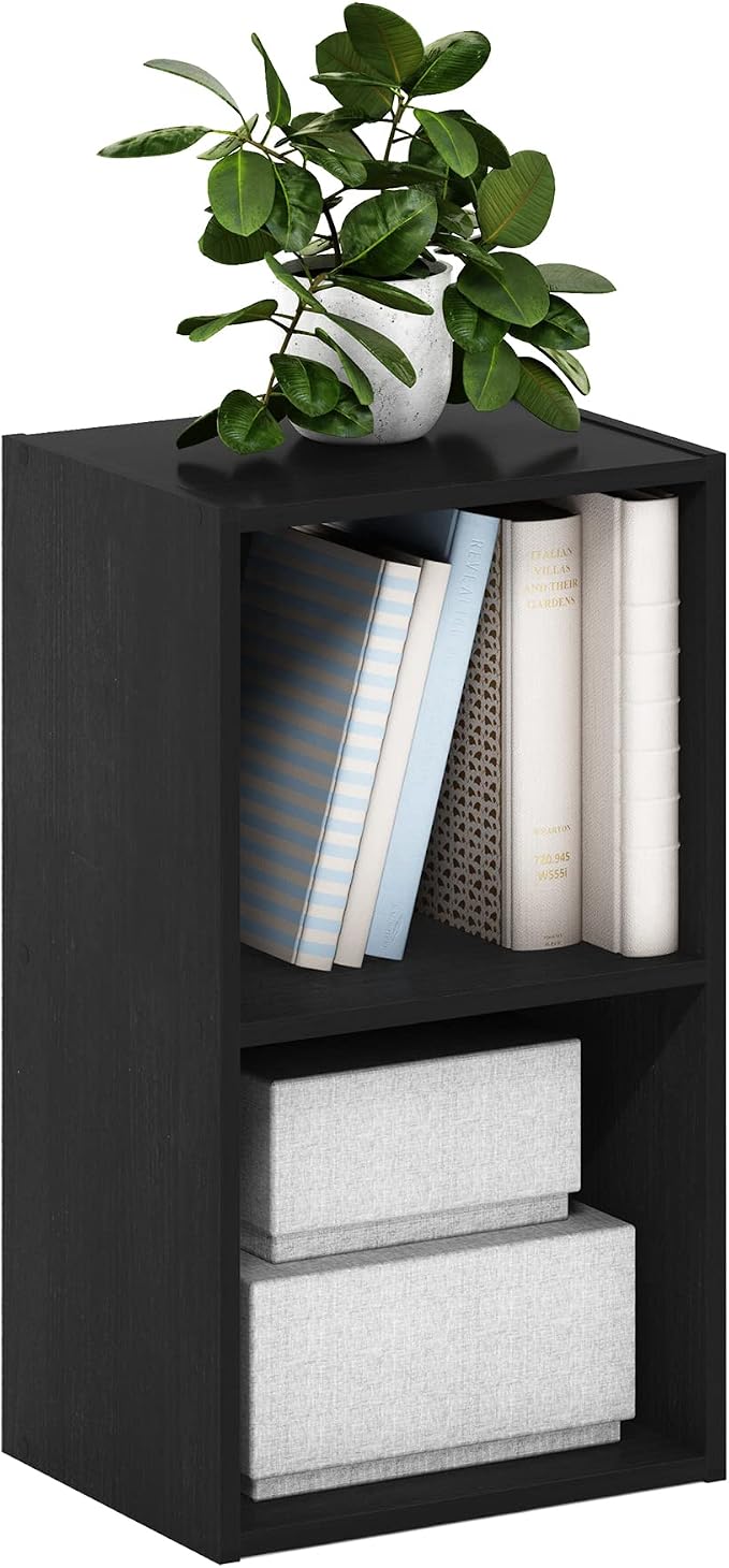 Furinno PASIR Book Shelf, 2-Tier Modern Bookshelf, Open Shelves Bookcase 9 x 12 x 21, Easy Assembly, for Living Room, Bedroom, Home Office, Blackwood