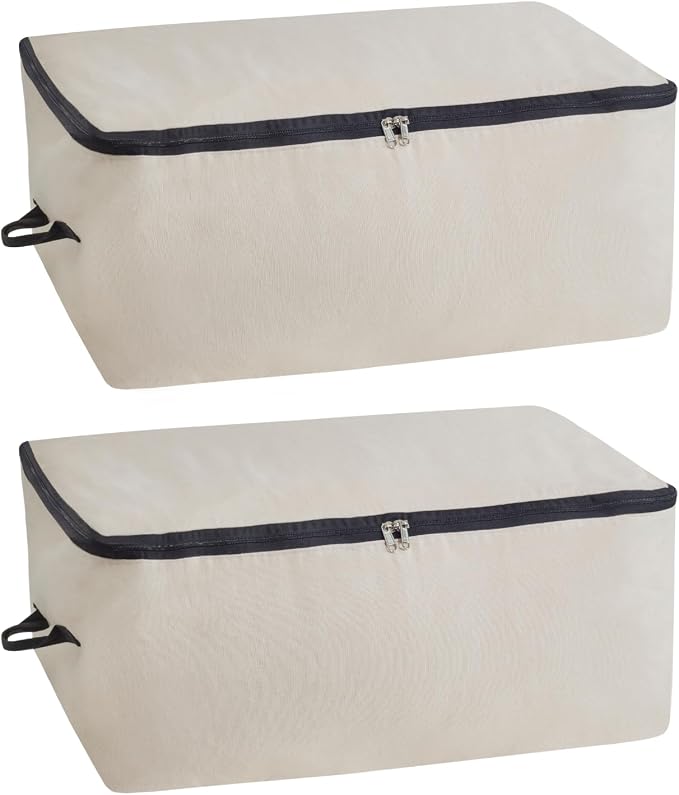 Canvas Storage Bags for Comforters and Blankets - X-Large Zippered Storage Bags for Blankets, Comforters, and Clothes - Easy Storage Under Bed, 100% Cotton, Breathable with Carrying Straps (2 Bags)
