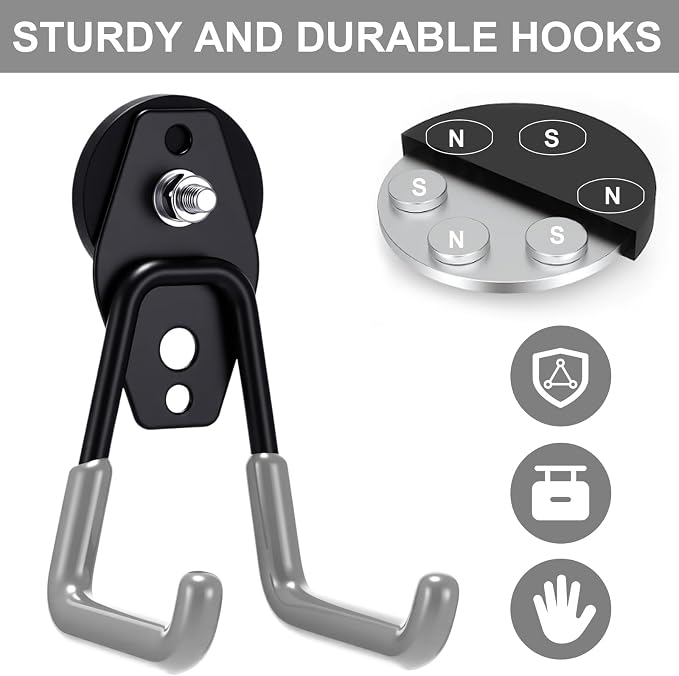 Landhoow 10 Pcs Large Magnetic Hooks Heavy Duty Garage Magnet Hooks Strong Storage Utility Magnetic Hangers with Anti Slip Rubber Coating for Indoor and Outdoor Hanging (Grey)