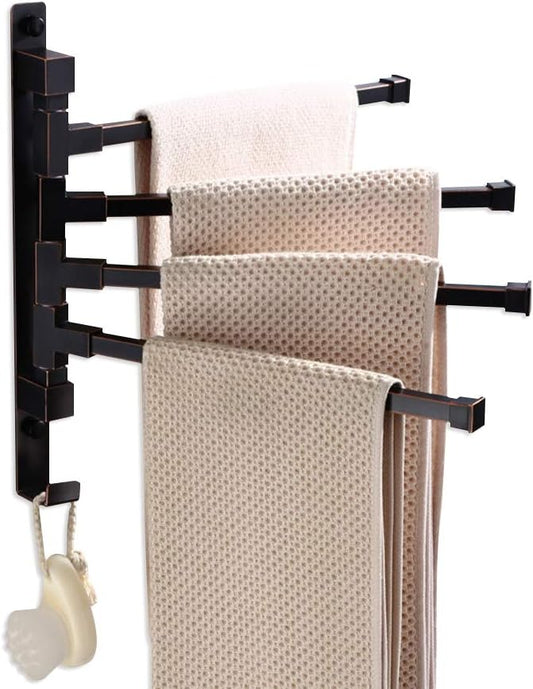 ELLO&ALLO Oil Rubbed Bronze Towel Bars for Bathroom Wall Mounted Swivel Towel Rack Holder with Hooks 4-Arm